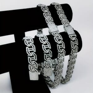 Men'S Punk Rock Hip Hop 16mm Hollow "H" Rhinestones Cuban Chain Necklace - White Golden-Plated Alloy Geometric Link Chain for Parties, Gifts & Special Occasions, Hip Hop Necklace