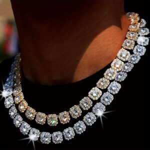 [Hip Hop Chain] Shiny Hip Hop 1pc Square Cuban Chain Necklace Set | Everyday Accessories for Men