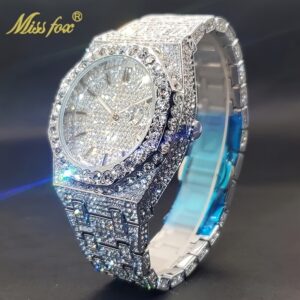 Hip Hop Ice Rhinestone Watch Men'S Fashion Date Quartz Large Dial Night Light Watch Luxury Party Jewelry Men'S Watch