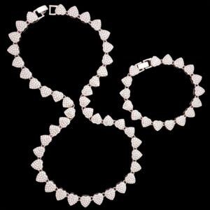 2pcs/Set Men'S and Women'S Hip-Hop Heart-Shaped Necklace and Bracelet Fashion Vintage Punk Necklace Bracelet Men'S and Women Jewelry Set Suitable for Party or Daily Wear Valentine'S Day Gift