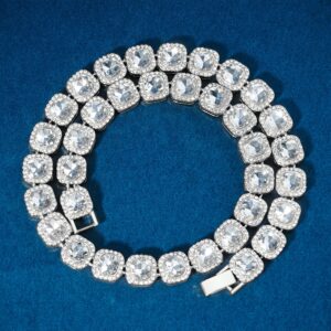 Miami Hip Hop Style Exquisite Square Rhinestone Necklace Set Unisex Iced Out Chain Jewelry Gift For Women Men