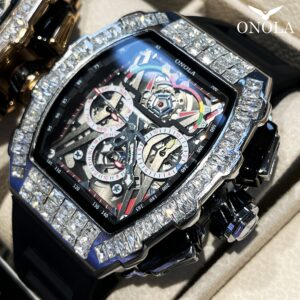 ONOLA Men'S Hollowed-Out Automatic Mechanical Watch - Sporty Barrel-Shaped, 3ATM Waterproof, Multifunctional with Date Display, Ideal for Daily Wear & Business Activities, Perfect Father'S Day Gift, ONOLA, Without Battery